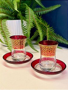Copo Turco - Pares - Vidro Turquia - Vermelho e Dourado
