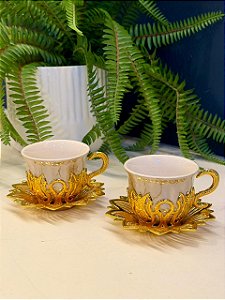 Xicara Turca - Par - Vidro - Marrom e Dourado