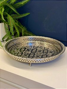 Bandeja Marroquina - Metal - Redonda - Prata - 33CM