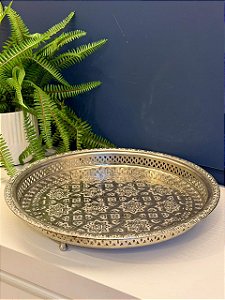 Bandeja Marroquina - Metal - Redonda - Prata - 38CM