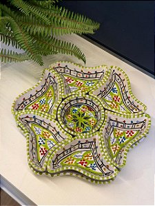 Petisqueira com Prato - Cerâmica - Turquia - Verde Claro e Colorido