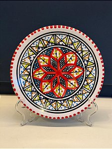 Prato de Parede PP - Tunísia - Decorativo - Cerâmica - Pintado à mão - Vermelho e Colorido