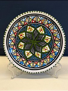Prato de Parede PP - Tunísia - Decorativo - Cerâmica - Pintado à mão - Verde e Colorido