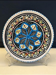 Prato de Parede PP - Tunísia - Decorativo - Cerâmica - Pintado à mão - Azul Claro e Colorido