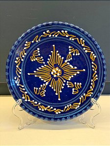 Prato de Parede PP - Tunísia - Decorativo - Cerâmica - Pintado à mão - Azul Escuro e Amarelo