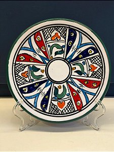 Prato de Parede PP - Tunísia - Decorativo - Cerâmica - Pintado à mão - Verde e Colorido