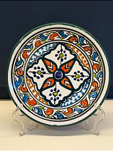 Prato de Parede PP - Tunísia - Decorativo - Cerâmica - Pintado à mão - Verde e Colorido