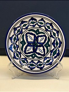 Prato de Parede PP - Tunísia - Decorativo - Cerâmica - Pintado à mão - Azul e Verde