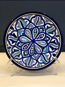 Prato de Parede PP - Tunísia - Decorativo - Cerâmica - Pintado à mão - Azul e Verde