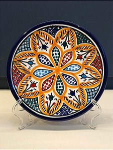Prato de Parede PP - Tunísia - Decorativo - Cerâmica - Pintado à mão - Azul Escuro e Colorido