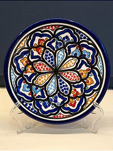 Prato de Parede PP - Tunísia - Decorativo - Cerâmica - Pintado à mão - Azul Escuro Colorido