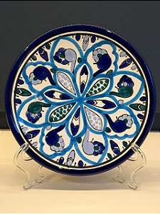 Prato de Parede PP - Tunísia - Decorativo - Cerâmica - Pintado à mão - Azul e Verde