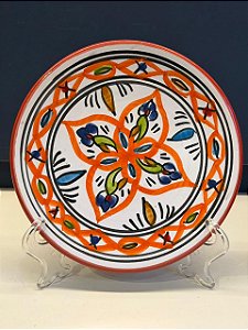 Prato de Parede PP - Tunísia - Decorativo - Cerâmica - Pintado à mão - Laranja e Colorido