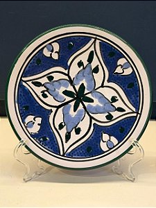 Prato de Parede PP - Tunísia - Decorativo - Cerâmica - Pintado à mão - Verde e Azul