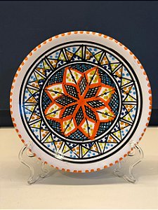 Prato de Parede PP - Tunísia - Decorativo - Cerâmica - Pintado à mão - Laranja e Colorido