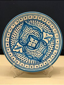 Prato de Parede Pequeno - Tunísia - Decorativo - Cerâmica - Pintado à mão - Azul Claro