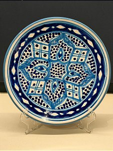 Prato de Parede Pequeno - Tunísia - Decorativo - Cerâmica - Pintado à mão - Azul