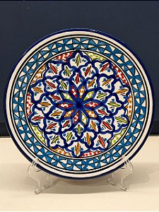 Prato de Parede Pequeno - Tunísia - Decorativo - Cerâmica - Pintado à mão - Azul e Colorido