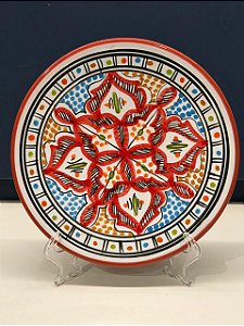 Prato de Parede Pequeno - Tunísia - Decorativo - Cerâmica - Pintado à mão - Vermelho e Colorido