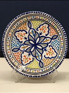 Prato de Parede Pequeno - Tunísia - Decorativo - Cerâmica - Pintado à mão - Azul e Colorido