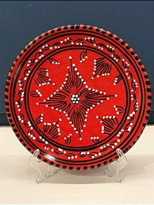 Prato de Parede Pequeno - Tunísia - Decorativo - Cerâmica - Pintado à mão - Vermelho