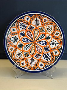 Prato de Parede Pequeno - Tunísia - Decorativo - Cerâmica - Pintado à mão - Laranja e Colorido