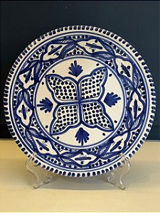 Prato de Parede Pequeno - Tunísia - Decorativo - Cerâmica - Pintado à mão - Azul Escuro
