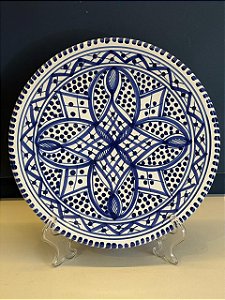 Prato de Parede Pequeno - Tunísia - Decorativo - Cerâmica - Pintado à mão - Azul Escuro