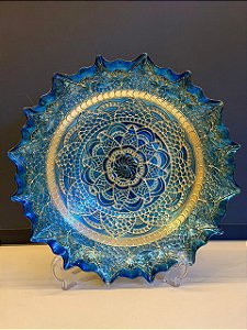 Centro de Mesa em Vitral - Azul e Prata - Grande