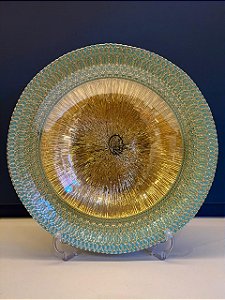 Centro de Mesa em Vitral - Turquesa e Dourado - Grande