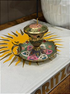 Incensário - Latão - Pintado a Mão - Verde