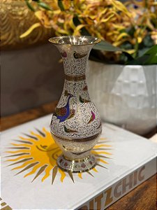 Vaso - Decorativo - Latão - Branco e Colorido - 19CM
