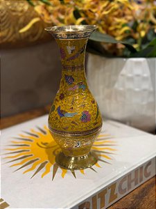 Vaso - Decorativo - Latão - Amarelo e Colorido - 19CM