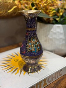 Vaso - Decorativo - Latão - Roxo e Colorido - 19CM