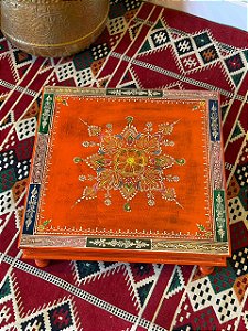Mesa Madeira - Pintado à Mão - Laranja e Colorido - 45CM