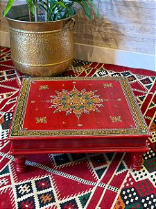 Mesa Madeira - Pintado à Mão - Vermelho e Colorido - 45CM