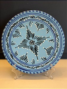 Prato de Parede Pequeno - Tunísia - Decorativo - Cerâmica - Pintado à mão - Azul Claro