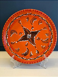 Prato de Parede Pequeno - Tunísia - Decorativo - Cerâmica - Pintado à mão - Laranja