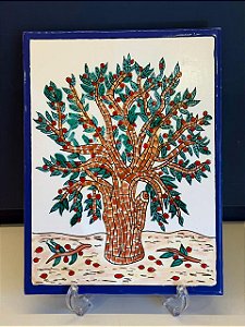 Quadro Azulejo - Tunísia - Sem Moldura - Marrom, Verde e Azul - 33CM