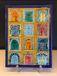 Quadro Azulejo - Tunísia - Colorido - Sem Moldura - 33CM