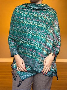 Pashmina de Viscose - Estampada - Turquesa e Colorido