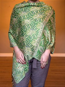 Pashmina de Viscose - Estampada - Verde e bege