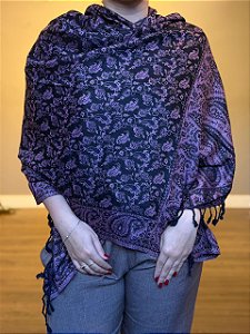 Pashmina de Viscose - Estampada - Roxo e preto