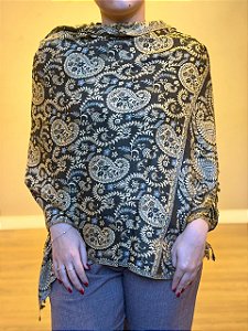 Pashmina de Viscose - Estampada - Preto e bege