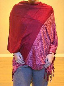 Pashmina de Viscose - Estampada - Vermelho e rosa