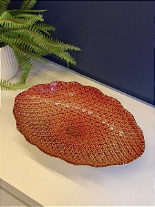 Fruteira - Centro de Mesa em Metal - Turca - Vitral - Vermelho e Prata