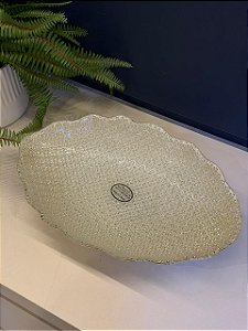 Fruteira - Centro de Mesa em Metal - Turca - Vitral - Branco e Prata
