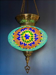 Luminária de Teto Turca Grande - Azul Claro e Colorido