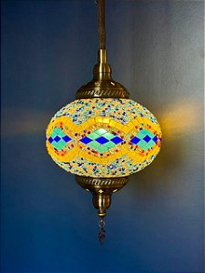 Luminária de Teto Turca Azul e Amarelo G
