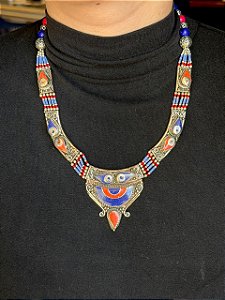 Colar - Metal Alpaca - Azul e Vermelho